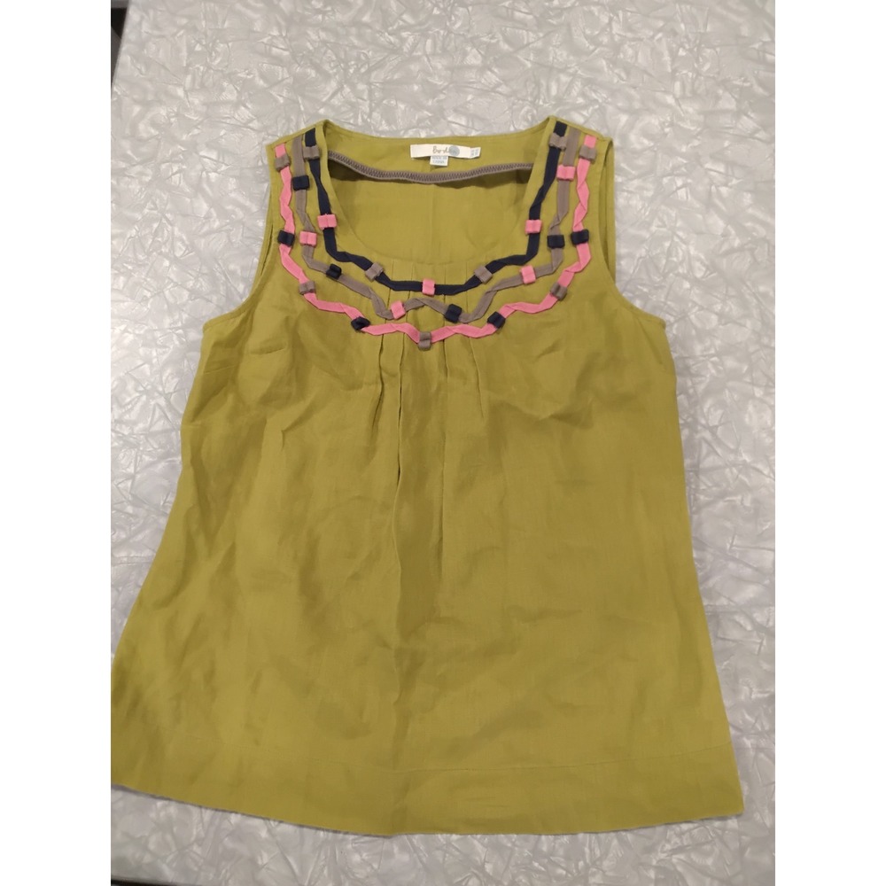Boden Yellow Linen Blend Sleeveless Top with Neckline Embellishment US 6 UK 10